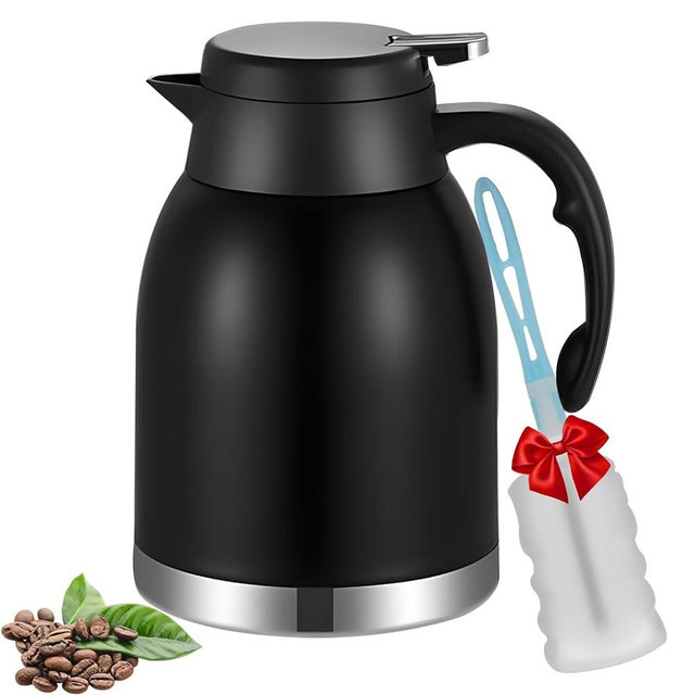54oz Thermal Coffee Carafe Dispenser, Stainless Steel Double Wall Unbreakable Vacuum Flask 1.6L Water Tea Pot Pitcher for Hot Christmas Carafe Coffee for Home Gifts(Matte Black)