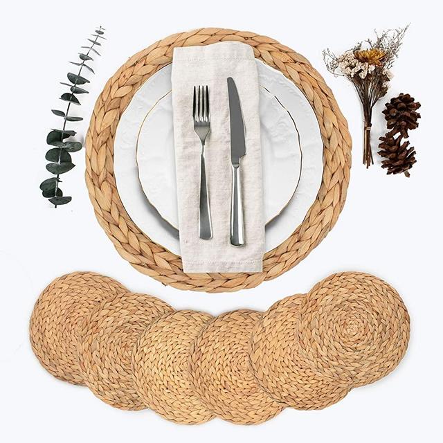 Ana Home 11.8" Table Placemats Set Of 6 - Braided Rattan Placemats- Round Table Placemats - Farmhouse Table Mats Set For Dining Table