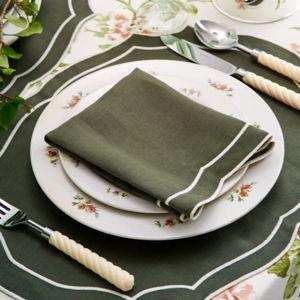 Loulou La Dune Emma Napkin - Forest, White Embroidery