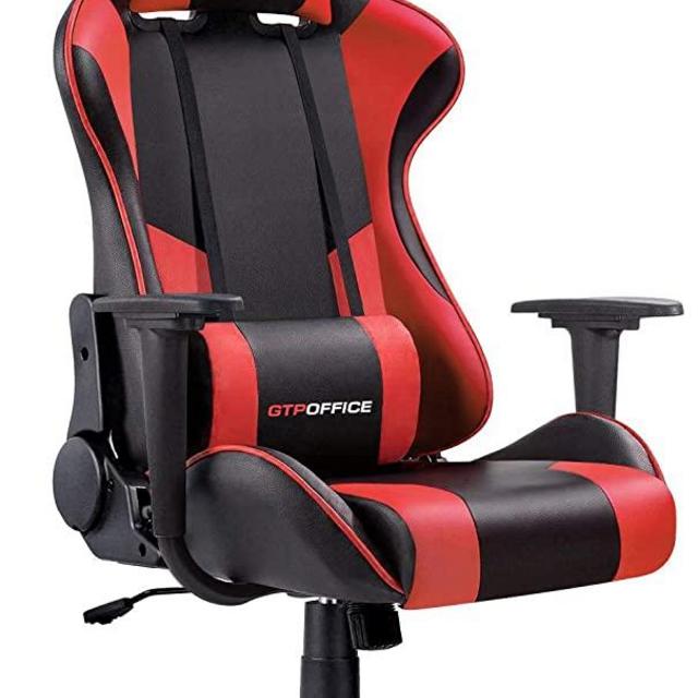 GTPOFFICE Gaming Chair Massage Office Computer Chair for Adult Reclining Adjustable Swivel Leather Computer Chair High Back Desk Chair Headrest and Massage Lumbar Support Cushion,1 Pack (Red)