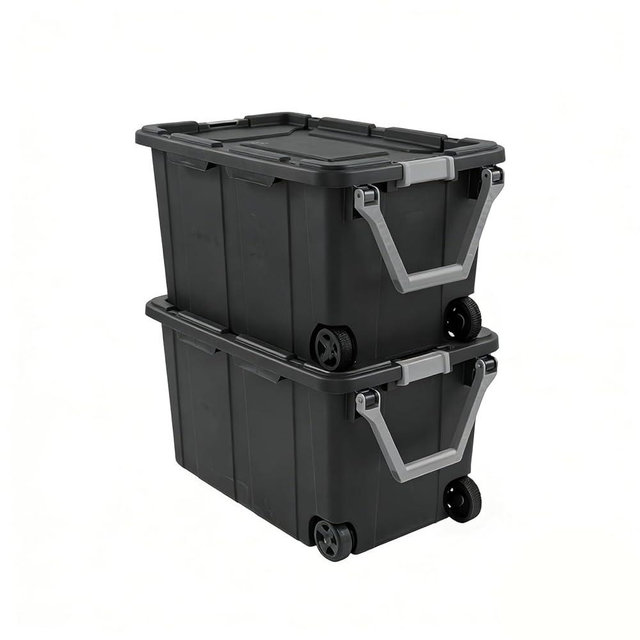 40 Gallon Storage Bins, Storage Box with Lids & Wheels, Industrial Tote for Bedroom, Garage, Dorm Room, Black, 2 Count