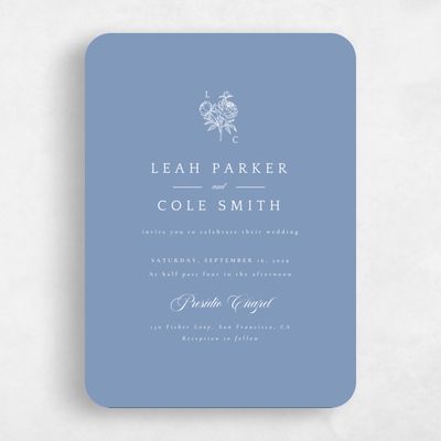 Blue Rounded Wedding Invitation - Peonia Portrait