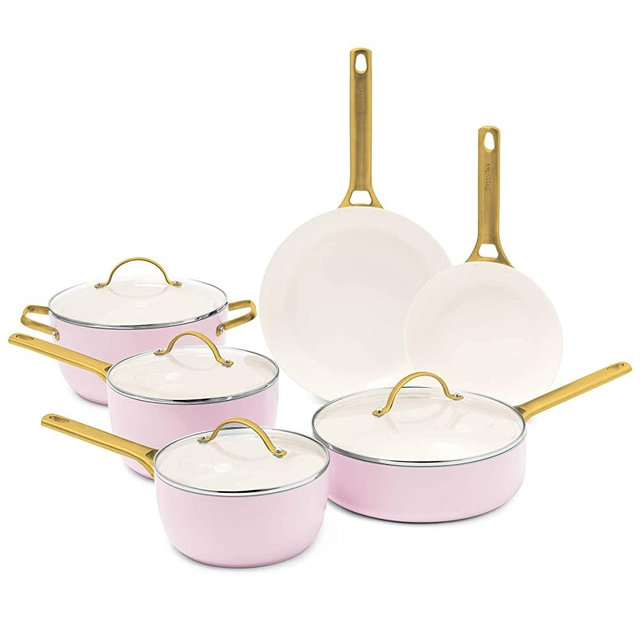 GreenPan Reserve Healthy Ceramic Nonstick Cookware Pots and Pans Set, 10 Piece, Blush Pink