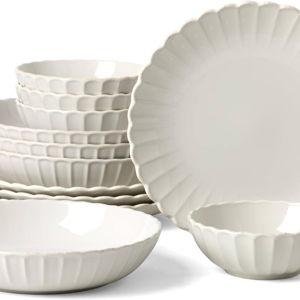 Lenox White French Perle Scallop Piece Dinnerware Set, 12 Count