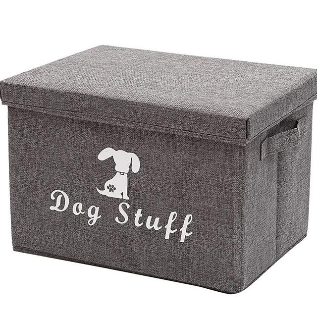 Geyecete Linen Storage Basket Bin Chest Organizer - Perfect for Organizing Dog Apparel & Accessories Storage, Dog Shirts, Dog Coats, Dog Toys, Dog Clothing, Dog Dresses, Gift Baskets - Gray