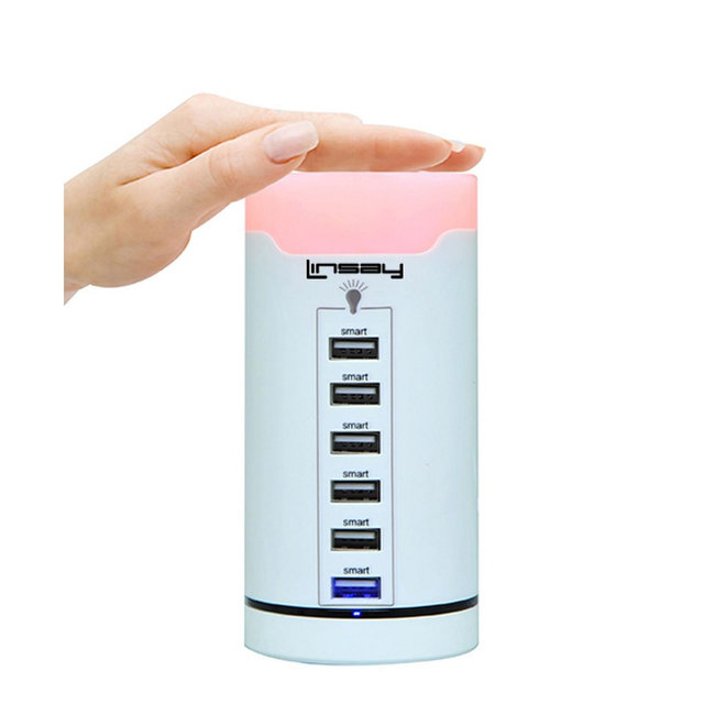 LINSAY Smart LED Touch Multi Color Lamp Desktop with 6 USB Charger Charging Station