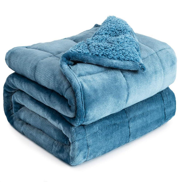 Cottonblue Weighted Blanket 15lbs for Queen Bed, Sherpa Flannel Weighted Blankets for Adults, Fuzzy Soft Sherpa Flannel Weighted Throw Blanket 60 x 80 in, Cozy Plush Blanket for Sofa Bed,Slate Blue