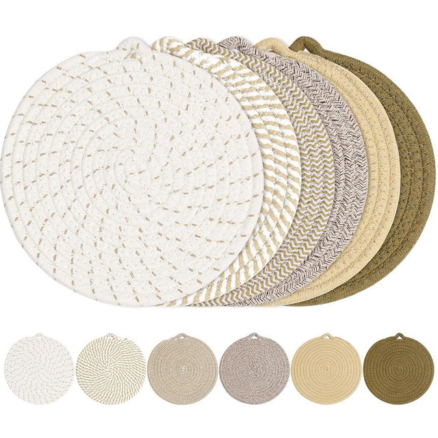 8" Trivets for Hot Dishes, 6 Pack Heat Resistant Pads Holder for Kitchen Counter & Dining Table, Blocks Heat | Scratches | Stains Cotton Trivets for Hot Pots and Pans