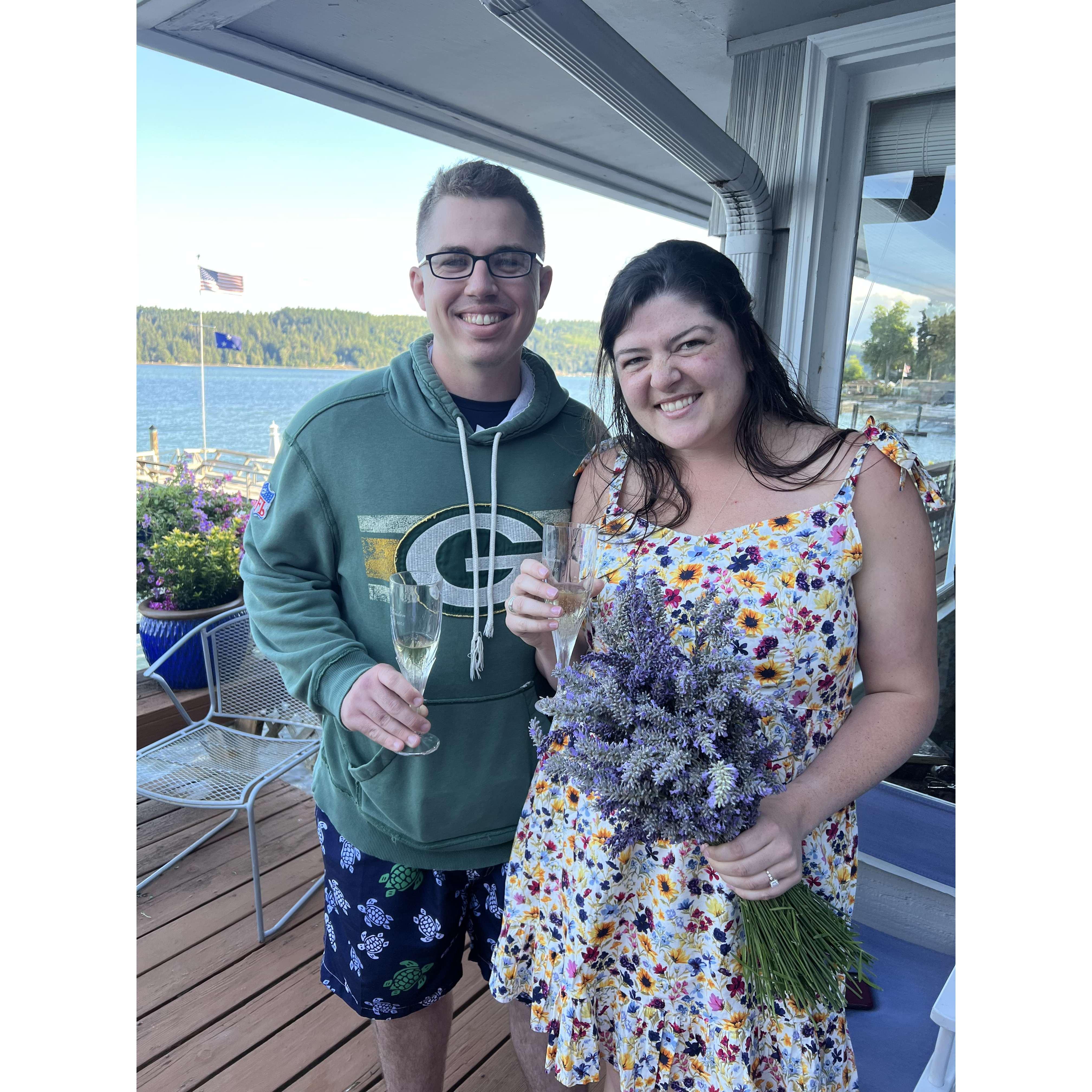 While visiting Claire's extended family in Washington this past summer, we were celebrated with a champagne toast before dinner!