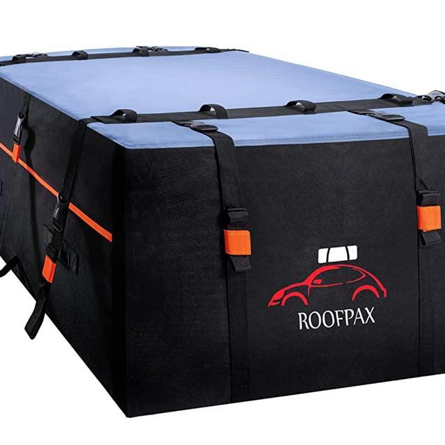 RoofPax 15 cft. Extra Waterproof Rooftop Cargo Carrier Bag, Double Weatherproof Zippers, Integrated Mat, 10 Heavy-Duty Tie-Down Straps fit Cars with/Without a Rack or Side Rails, Safety Hooks Included