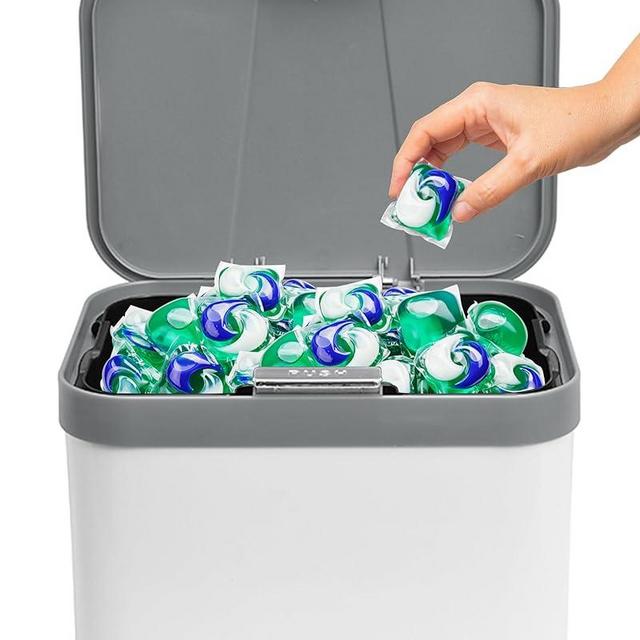 Skywin Laundry Pod Container Holder Push-Open White with Grey Lid - Laundry Pod Storage Container for Laundry Room Organization Laundry & Dishwasher Pod Laundry Container