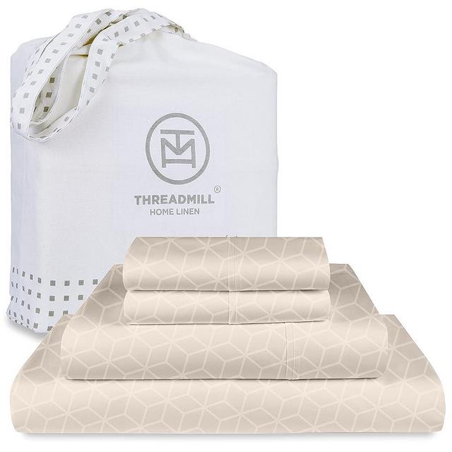 Threadmill Egyptian Cotton Sheets for King Size Bed | 100% Certified Egyptian Cotton King Bed Sheets Set | Snug Fit Elastic Deep Pocket King Sheets Soft, Breathable Damask Jacquard | Beige
