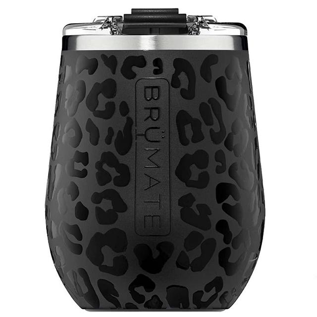 BrüMate Uncork'd XL MÜV - 100% Leak-Proof 14oz Insulated Wine Tumbler with Lid - Vacuum Insulated Stainless Steel Wine Glass - Perfect For Travel & Outdoors (Onyx Leopard)