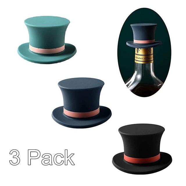 Sunnyac Wine Stoppers, Funny and Reusable Silicone Bottle Caps, Decorative Wine Sealer Preserver Accessory Set for Christmas Holiday, Pack of 3 (Multicolored)