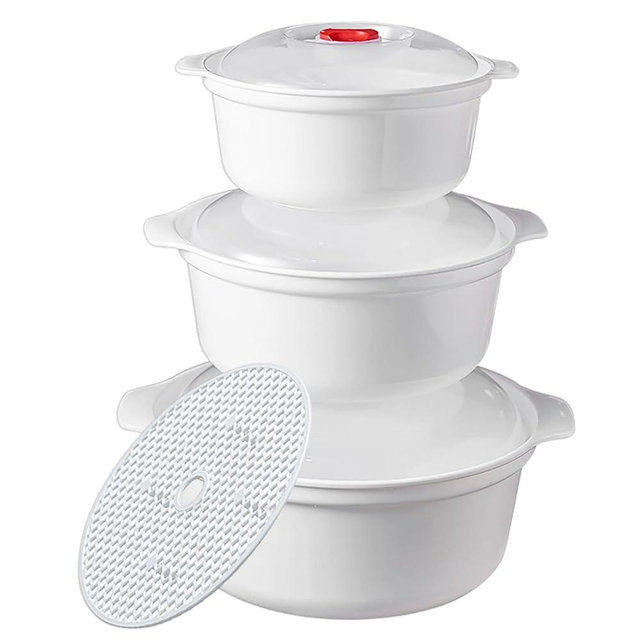 POYIPI 3 Piece Microwave Bowls with Lids Microwave Safe Bowls Microwavable Dishes for Heating Food, Dorm Kitchen Essentials, Cookware Kitchen Supplies, BPA Free