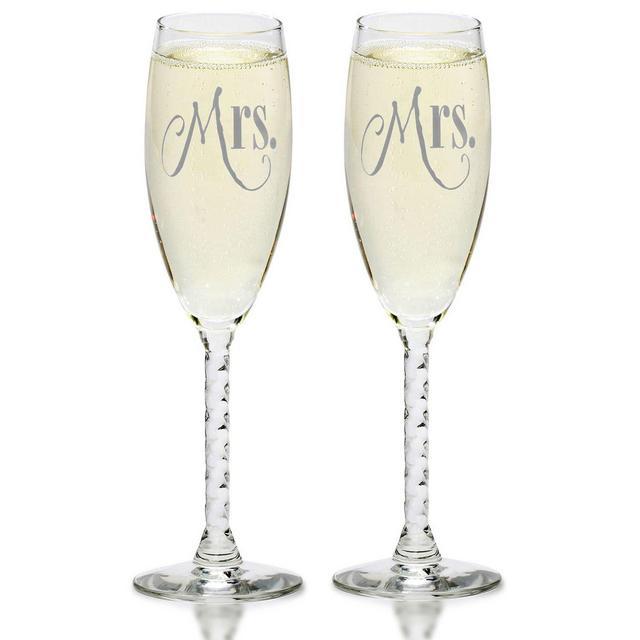 Mrs. & Mrs Champagne Flutes With Gift Box - Gay Couple-Hers and Hers Same Sex - Engagement, Wedding, Anniversary, House Warming (Silver)