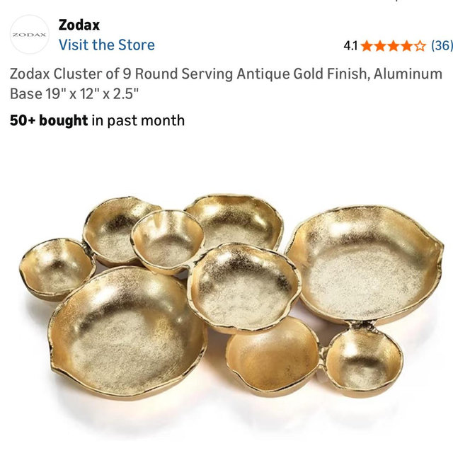 Zodax Cluster of 9 Round Serving Antique Gold Finish, Aluminum Base