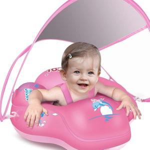 LAYCOL Baby Pool Float with Canopy UPF50+, 5 Point Safety Buckle No Flip Over, Inflatable Toddler Floaties Infant Pool Floats with Double Air Chambers, Baby Beach Essentials/Traval for 3-36M