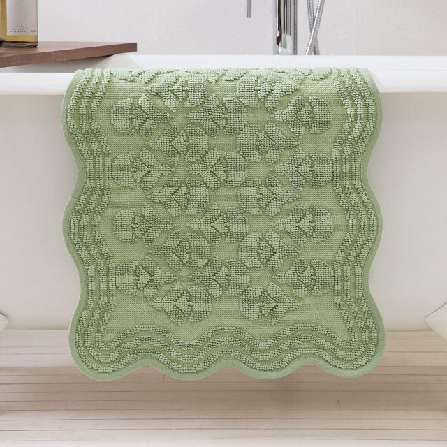 Thistle Jacquard Bathmat, Shaped, Fair Green