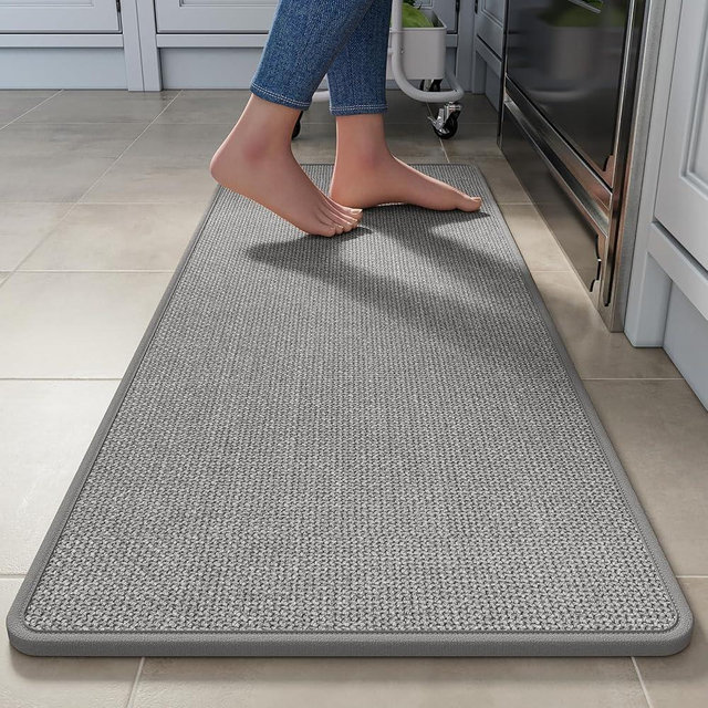 YDKGL Kitchen Rugs Non Slip Washable, Anti Fatigue Kitchen Mats for Floor, Super Absorbent Oil and Water Linen-Look Woven Kitchen Runner Rug Sink Mat Standing Mat for Kitchen, Gray 17"x47"