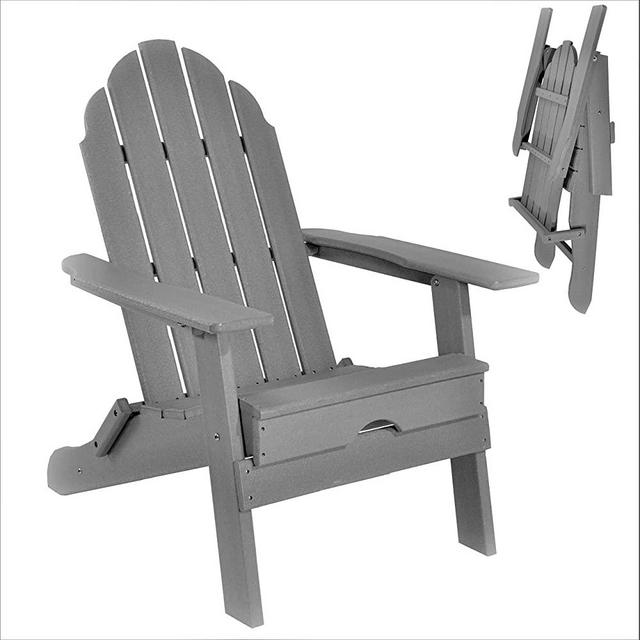ResinTEAK Plastic Folding Adirondack Chair | Adult-Size, Weather Resistant for Patio Deck Garden, Backyard & Lawn Furniture | Easy Maintenance & Classic Adirondack Chair Design (Grey)