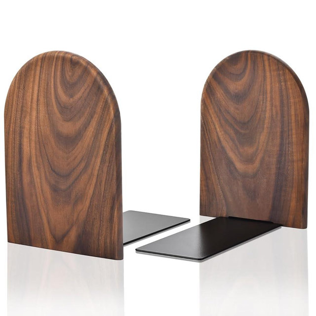 Lauvee Book Ends, Large Sturdy Wooden Bookends for Shelves - Heavy Duty Non-Slip Book Organizers, Decorative Bookend Holders for Home Office, Library, Black Walnut Universal Economy Bookend, 1 Pair