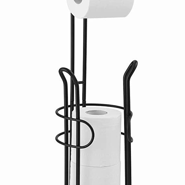 SunnyPoint Bathroom Toilet Tissue Paper Roll Storage Holder Stand with Reserve, The Reserve Area Has Enough Space to Store Mega Rolls (Black)