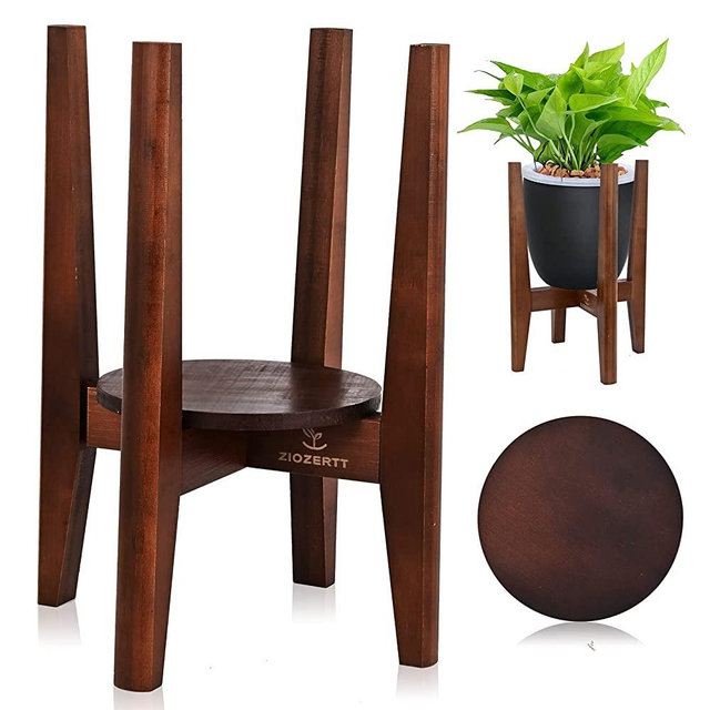 ZIOZERTT Adjustable Plant Stand New Indoor Wood Plant Stand Mid Century Modern Flower Pot Holder Rack with Tray, Fit 8'' to 12'' Planter(Plant and Pot Not Included)