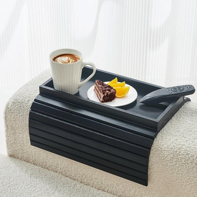 LOVYANXUE Bamboo Sofa Arm Tray Table, Foldable Couch Arm Tray, Anti Falling Sofa Armrest Tray Couch Cup Holder, Portable Couch Arm Table Tray for Drink,Cups, Phone, Snacks, Remote