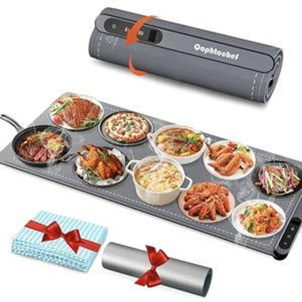 Extra Large Warming Mat for Food, Food Warming Mat with 7 Temperature Settings & 12-Hour Timer, Upgrade High-Tech Graphene Rollable Heating Mat for Parties Buffet, Everyday Use (Dark Gray)