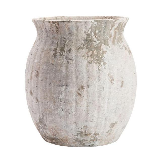 Handcrafted Weathered Terra Cotta Vase, White, Large, 15"H