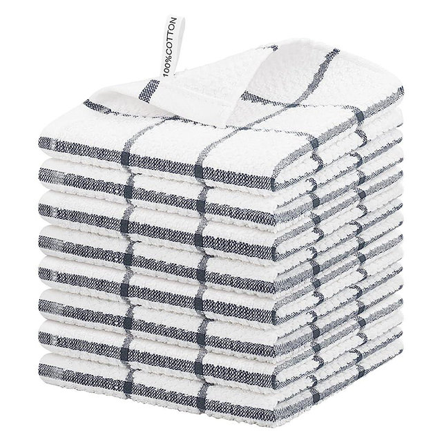 Nialnant Cotton Terry Dish Cloths,8 Pack Dish Rags for Washing Dishes,Super Soft and Absorbent Cleaning Rags - Grey Plaid