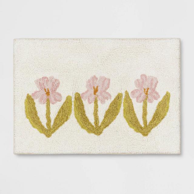 17"x24" Spring Flowers Bath Rug White - Threshold™
