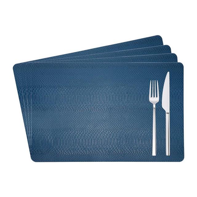 EDanle Faux Leather Python Skin Pattern Placemats Set of 4,Washable Heat Resistant Non-Slip Double Modern Thickening Kitchen Dining PU Table Place Mats,Dark Blue