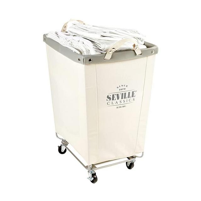 Seville Classics Commercial Grade Heavy-Duty Extra Large Industrial Canvas Cart for Home Closet Mobile Storage Laundry Basket Hamper with Wheels, 22 D x 16 W x 27 H inches
