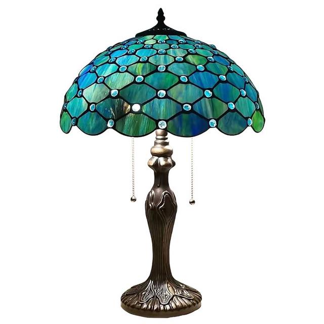 ZJART Tiffany Table Lamp Stained Glass Lamp 16X16X24 Inch Antique Standing Reading Light Living Room Office Bedroom (Sea Blue Pearl)