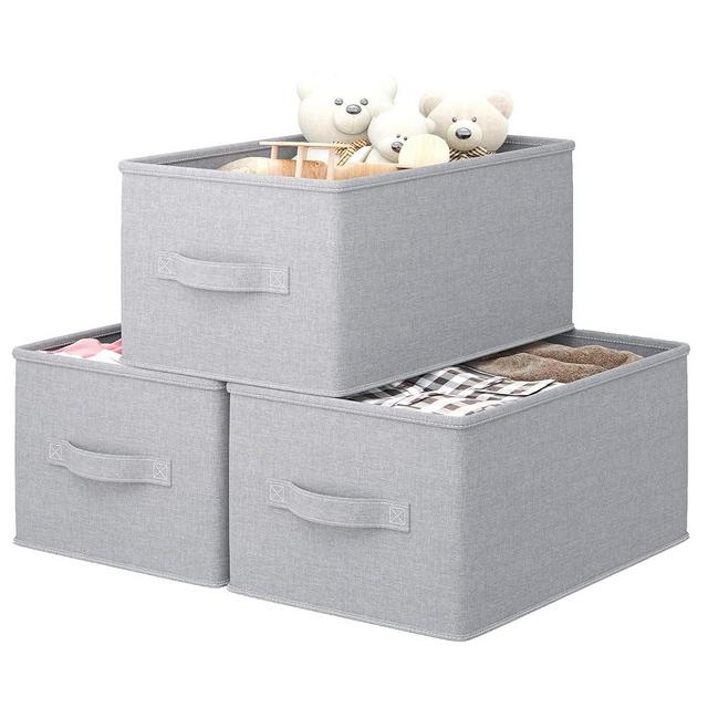 LayerSpace 3 Pack Jumbo Fabric Storage Bins for Shelves | 17.3x10.24x9.5in Closet Storage Bins | Collapsible Storage Bins for Organization | Linen Clothes Storage Bins | Light Gray