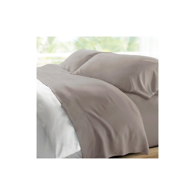 Cariloha Retreat 4-Piece Sateen Sheet Set | Coastal Gray | King | Lyocell Material | Breathable, Corner Straps, Extra soft & Cooling