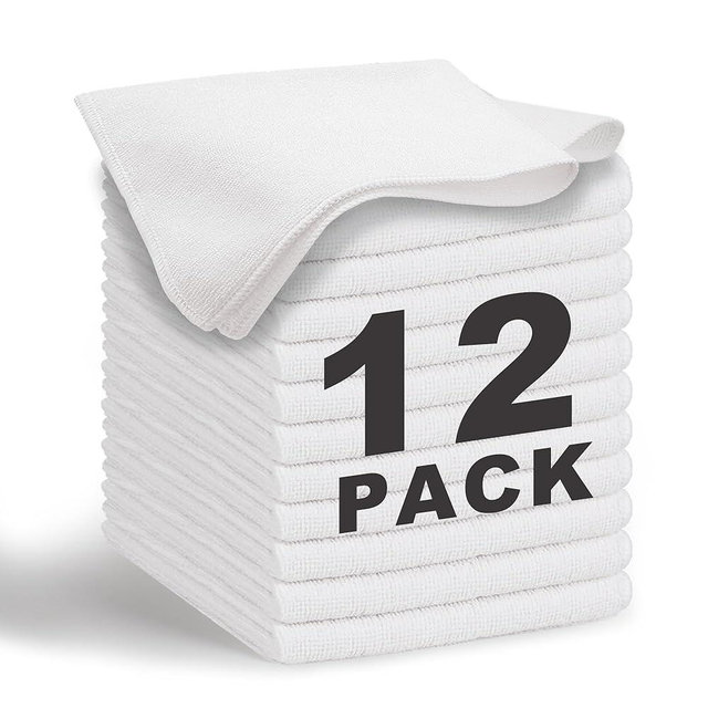 WEAWE White Microfiber Cleaning Cloth 13"x13", Ultra Soft Absorbent Microfiber Cleaning Rags for Housekeeping Cleaning Supplies, Lint Free Reusable Cleaning Cloths for House Washable, Pack of 12