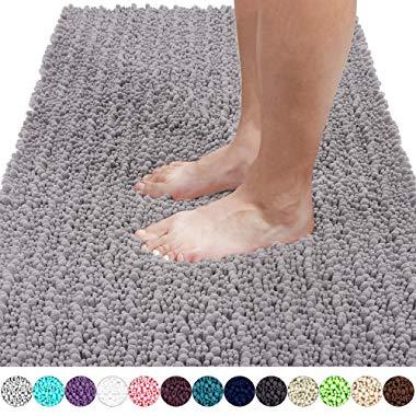 Yimobra Original Luxury Shaggy Bath Mat, Super Absorbent Water, Non-Slip, Machine-Washable, Soft and Cozy, Thick Modern for Bathroom Bedroom (44.1 X 24 Inches, Gray)