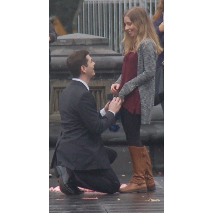 Austin proposed in Washington Square Park on a rainy, Sunday morning in October.
