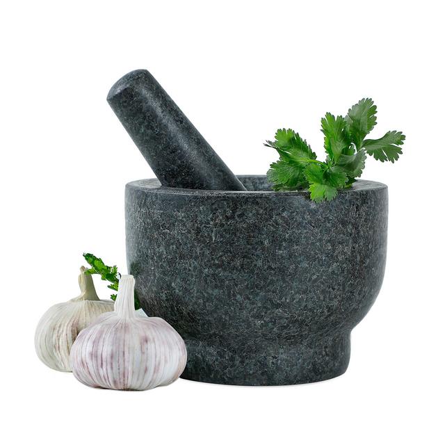 SNUGROM Mortar and Pestle Set, 6 Inch, 2 Cup Capacity, 100% Natural Heavy Granite, For Grinding Spice and Making Sauces