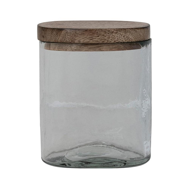 Creative Co-Op 1.75 Cup Hand-Blown Glass Jar with Natural Mango Wood Lid, Clear