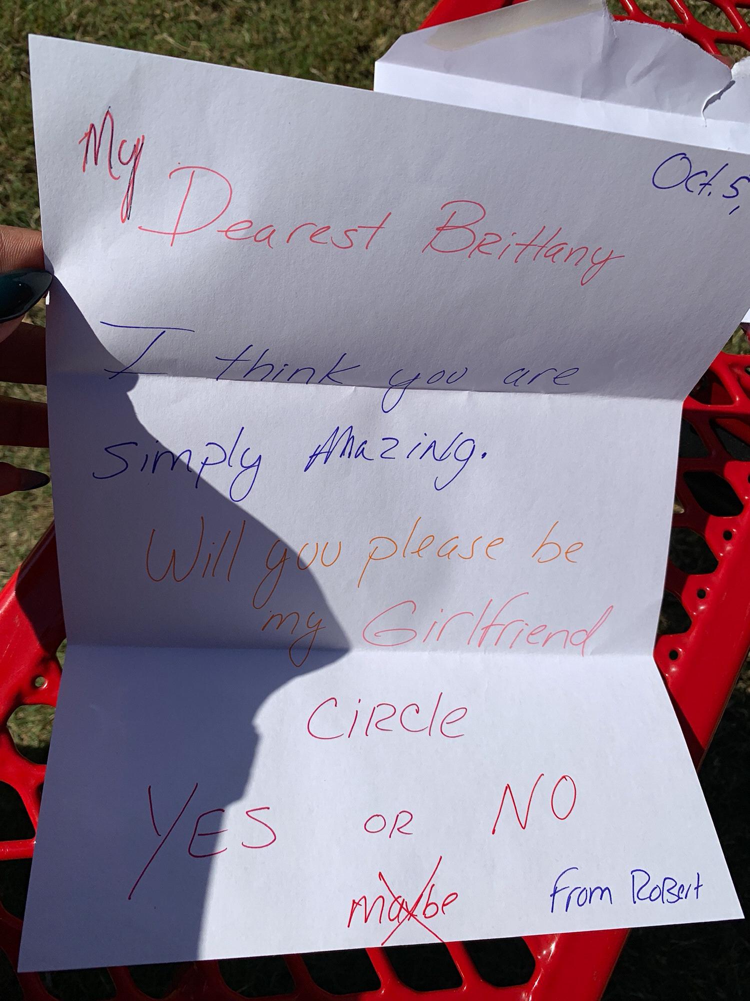 THIS is what it said! Haha. He kept it old school to ask me to be his boo! 10.5.18 ❤️