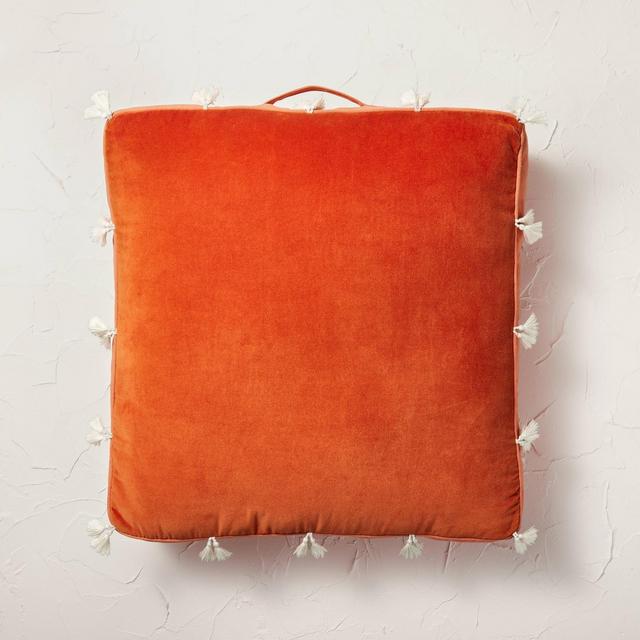 Oversized Velvet Floor Square Throw Pillow with Tassels Rust - Opalhouse™ designed with Jungalow™