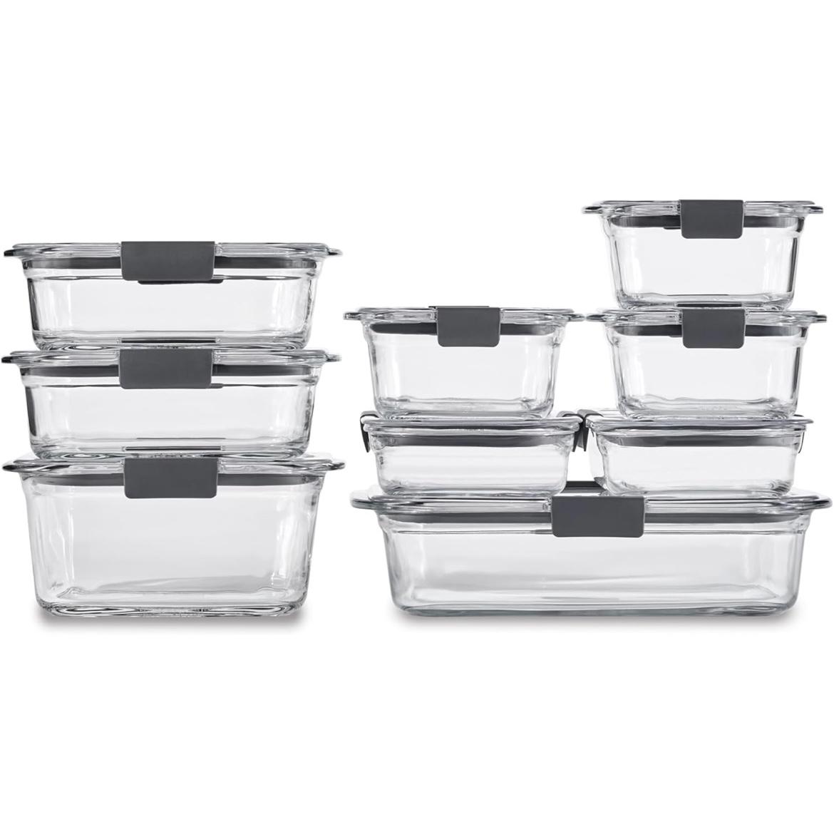 Rubbermaid Brilliance Glass Food Storage Containers, Set of 9 Food Containers with Lids (18 Pieces Total), BPA Free and Leak Proof