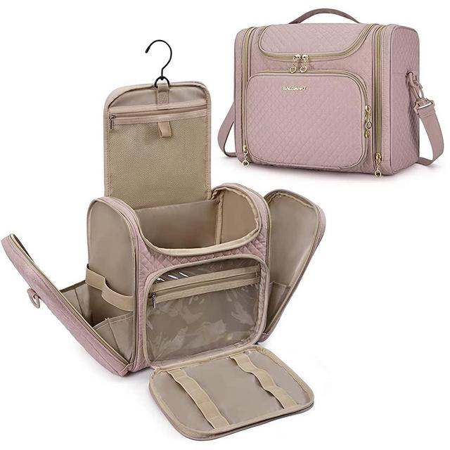 Toiletry Bag, BAGSMART Travel Toiletry Bag for Women, Water-resistant Cosmetic Makeup Bag, Large Capacity Travel Organizer for Full Sized Toiletries and Cosmetics, Pink