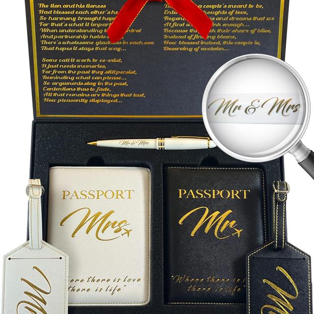DELUXY Mr and Mrs Luggage Tags Passport Holder Set - Cool Bridal Shower Gifts, Wedding Gifts for couples unique 2022, Engagement Gift, Anniversary, Newlywed, Bride Groom, Honeymoon gifts, Marriage