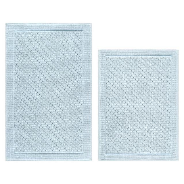 Arkwright 100% Cotton Bathroom Rug - High Absorbent Stylish Textured Woven Design Bath Mat, Slip Resistant Backing for Shower and Bathtub Floor, 20x32 in - Blue