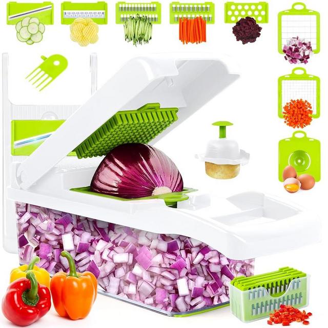 Vegetable Chopper, Onion Chopper, Mandolin Slicer,Pro 10 in 1professional food Choppermultifunctional Vegetable Chopper and Slicer, Dicing Machine, AdjustableVegetable Cutter With Container (White)